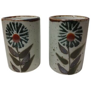 Otagiri Stoneware Sake Tea Cups‎ Flower Designs Speckled Juice Set of Two